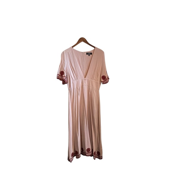 Lulus mauve pink & Burgundy embroidered  floral midi dress - Picture 5 of 12